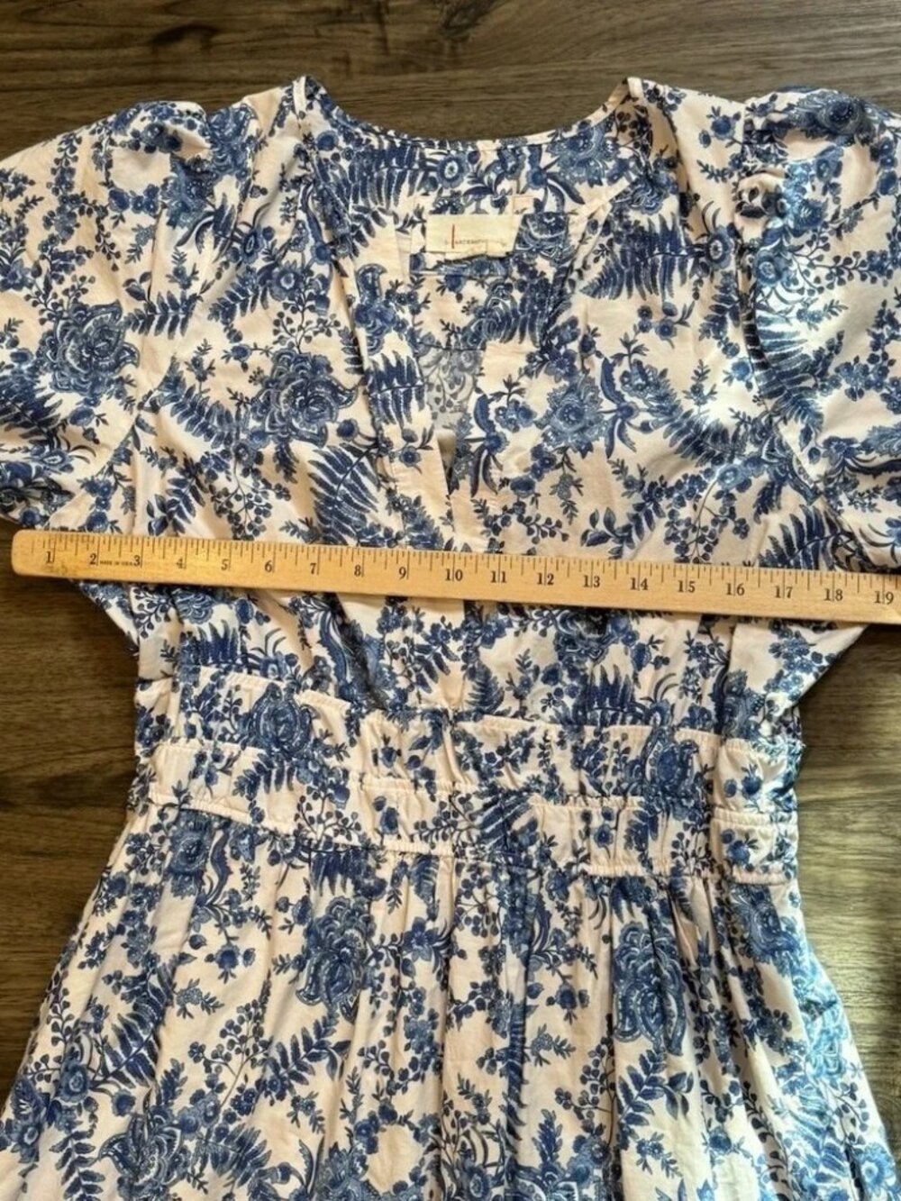 Anthropologie Somerset Dress L Blue White Floral Cottagecore Grandmillennial - Picture 4 of 10